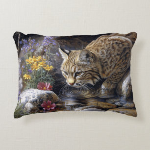 Cojín Decorativo Arte escénico de Lince con Flores Silvestres