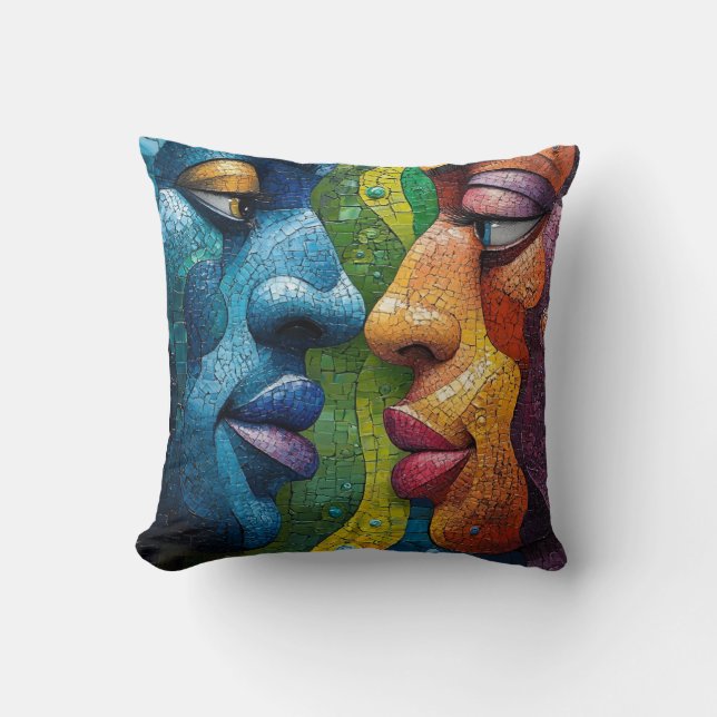 Cojín Decorativo Arte facial digital - Retrato abstracto futurista (Anverso)