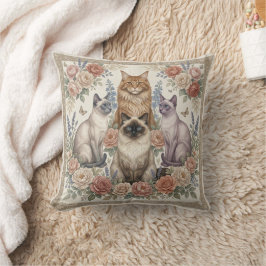 Cojín Decorativo Arte Felino Floral Ornamental Victoriano Vintage