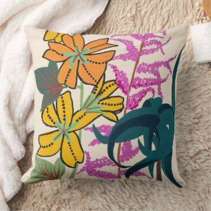 Cojín Decorativo Arte Floral Art Déco Vibrante Magenta y Naranja