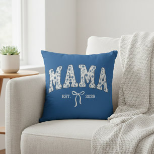 Cojín Decorativo Arte Floral Azul Mama Varsity Femenino