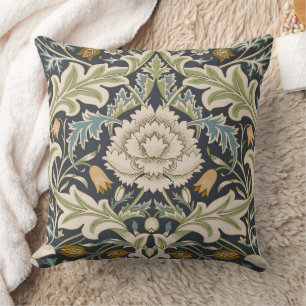 Cojín Decorativo Arte floral azul marino de William Morris Severn