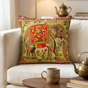 Cojín Decorativo Arte Floral Bohemio de Elefante Indio