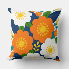 Cojín Decorativo Arte floral colorido con flores naranjas y blancas