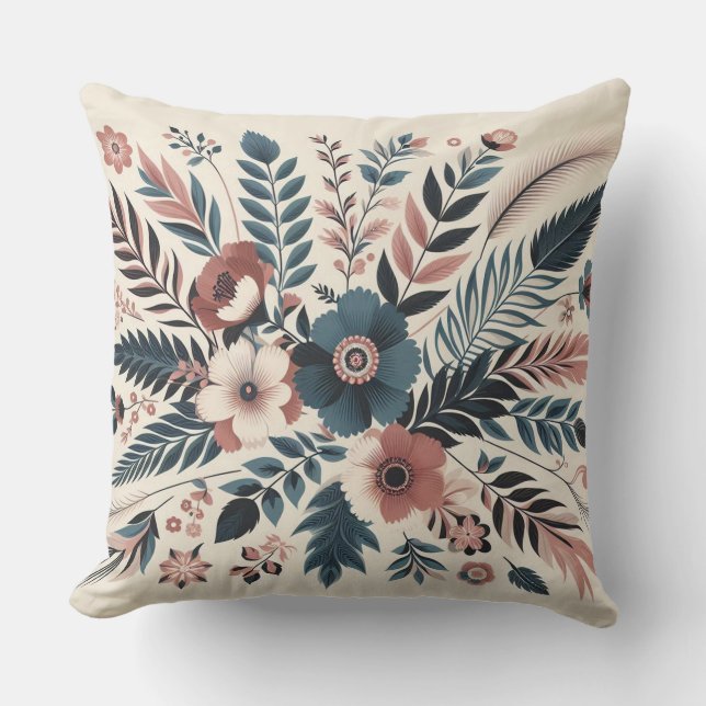Cojín Decorativo Arte floral crema botánica moderno (Anverso)