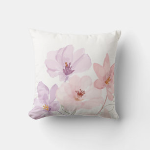 Cojín Decorativo Arte floral de acuarela suave – Rosa pastel y lava
