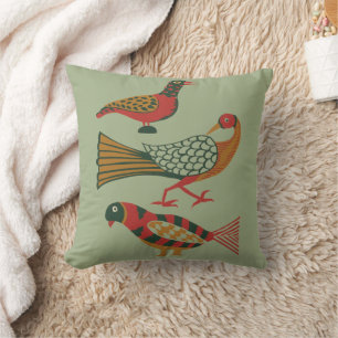 Cojín Decorativo Arte Floral de Aves del Folk Art Americano Vintage