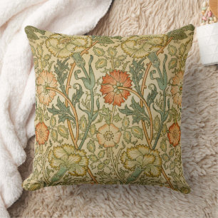 Cojín Decorativo Arte floral de borde de rosa rosa William Morris