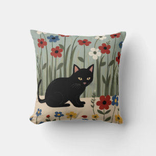 Cojín Decorativo Arte floral de gato negro Pos decoración mural bot
