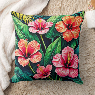 Cojín Decorativo Arte Floral de Hibisco Tropical