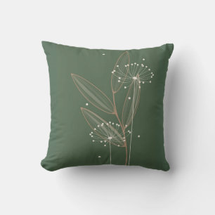 Cojín Decorativo Arte floral de línea botánica minimalista verde