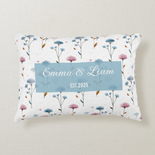 Cojín Decorativo Arte Floral Personalizado Azul y Rosa Minimalista 