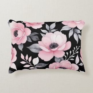 Cojín Decorativo arte floral rosa y negro