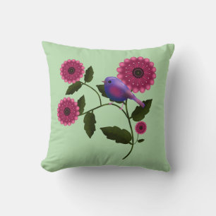 Cojín Decorativo Arte floral vibrante de primavera con adorable páj