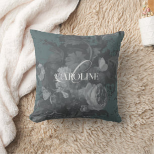 Cojín Decorativo Arte Floral Vintage Verde Pizarra Vida Quietud Art
