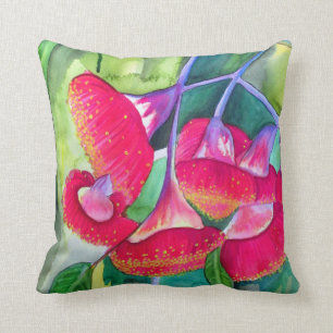 Cojín Decorativo Arte floreciente rojo australiano de la acuarela