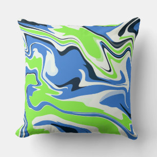Cojín Decorativo Arte fluido abstracto con olas azules y verdes