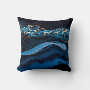 Cojín Decorativo Arte fluido. Oro metálico líquido en azul abstract