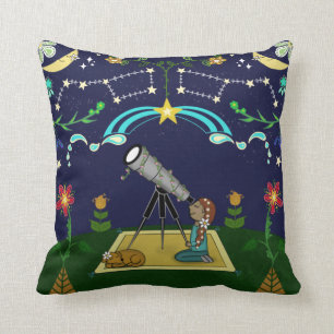 Cojín Decorativo Arte folclórico del cielo nocturno