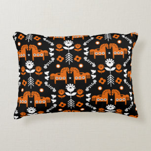 Cojín Decorativo Arte folclórico escandinavo de caballos