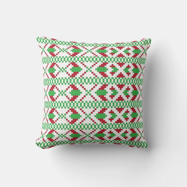 Cojín Decorativo Arte folclórico étnico letón verde y rojo (Anverso)