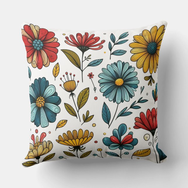 Cojín Decorativo Arte Folclórico Retro Floral (Reverso )