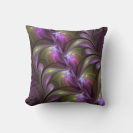 Cojín Decorativo Arte fractal abstracto colorido violeta púrpura ca