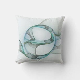Cojín Decorativo Arte fractal abstracto moderno azul turquesa gris