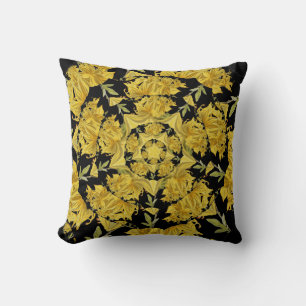Cojín Decorativo Arte fractal azalea amarillo y negro