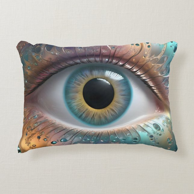 Cojín Decorativo Arte Fractal de Ojo Azul, (Anverso)