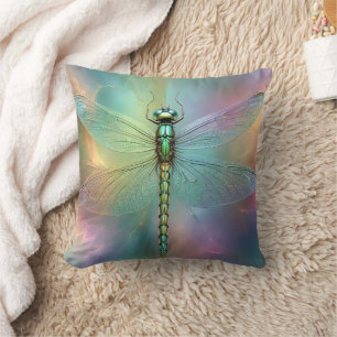 Cojín Decorativo Arte Fractal Green Petite Dragonfly,