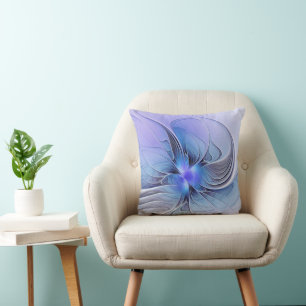 Cojín Decorativo Arte fractal moderno abstracto lavanda azul