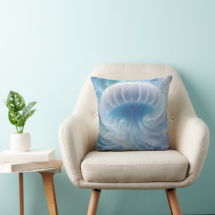 Cojín Decorativo Arte Fractal Pastel Blue Jellyfish Debajo Del Mar,