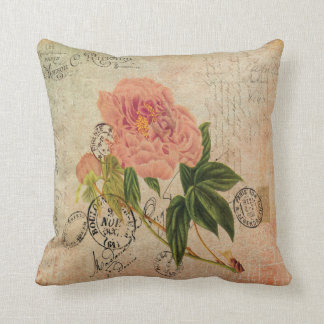 Cojín Decorativo arte francés del vintage del Peony del rosa de la