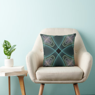 Cojín Decorativo Arte gráfico geométrico fractal teal moderno