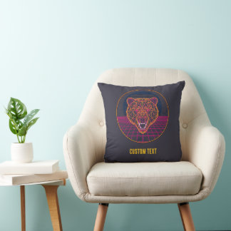 Cojín Decorativo Arte gráfico retro ciberpunk geométrico de oso neo