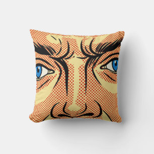 Cojín Decorativo Arte gráfico retro pop de cara de cómic con ojos a