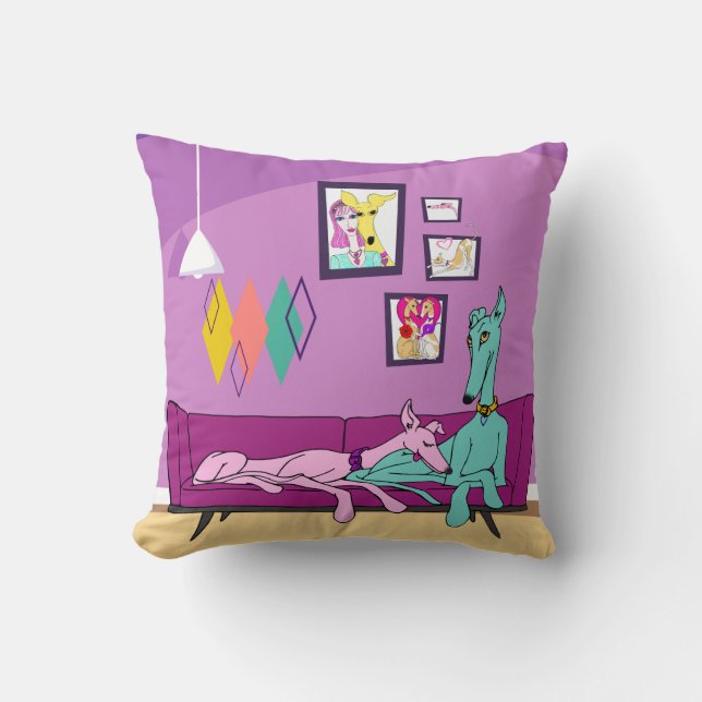 Cojín Decorativo Arte Greyhound moderno de mediados de siglo (Anverso)