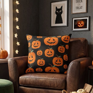 Cojín Decorativo Arte Ilustrativo de Jack O Lantern Feliz Halloween