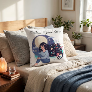 Cojín Decorativo Arte Impreso Mujer Celestial Sigue Tus Estrellas  