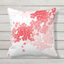 Cojín Decorativo Arte japonés rojo y flores rosadas florales