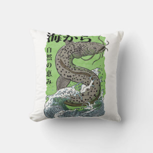 Cojín Decorativo arte japonés vintage de pesca Bagre