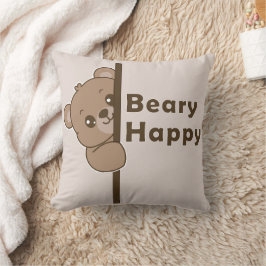 Cojín Decorativo Arte Kawaii de Osito Feliz Dibujado con Cariño