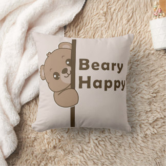 Cojín Decorativo Arte Kawaii de Osito Feliz Dibujado con Cariño