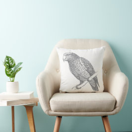 Cojín Decorativo Arte lineal de loro (gris) Arte refinado