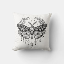 Cojín Decorativo Arte lineal gótico místico de polilla botánica cel