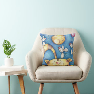 Cojín Decorativo Arte lunar de gato y ratón caprichoso y lindo