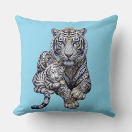 Cojín Decorativo Arte Majestuoso del Tigre Blanco con Joyas Reales