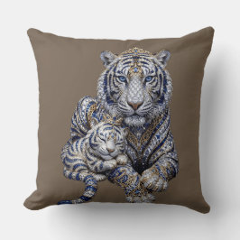 Cojín Decorativo Arte Majestuoso del Tigre Blanco con Joyas Reales