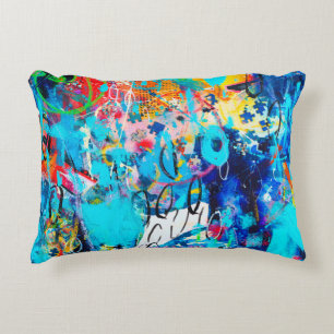Cojín Decorativo  Arte mediático mixto multicolor dibujado a mano c